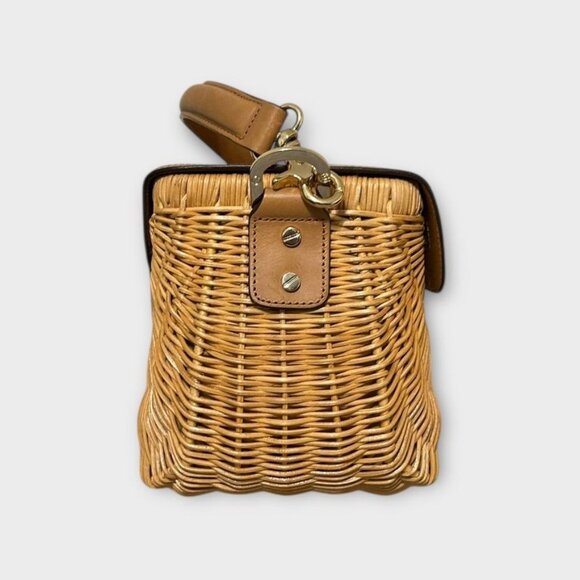 Tory Burch Basket Bag Satchel Handbag Bamboo Leather Tan Gold Logo 4FM90 - Picture 11 of 13